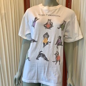 Vintage 90's T-shirt Yoga Cats Yoga Pawsitions Cotton Size Medium